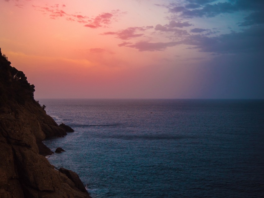 Sea Rock Twilight Water Shore Horizon Background