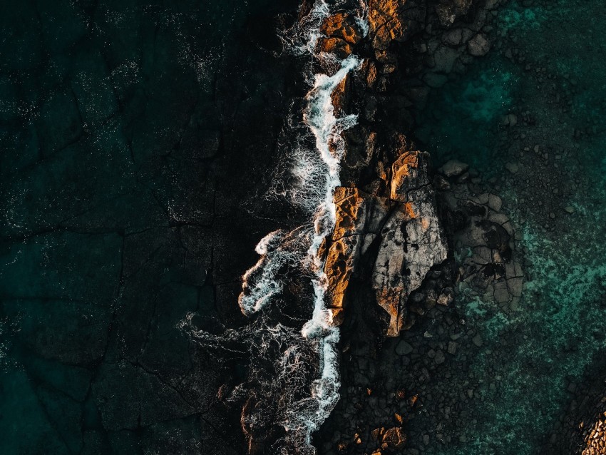 Sea Rocks Aerial View Water Stones Background