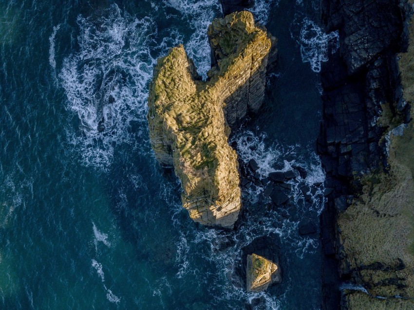 sea, rocks, aerial view, water, waves