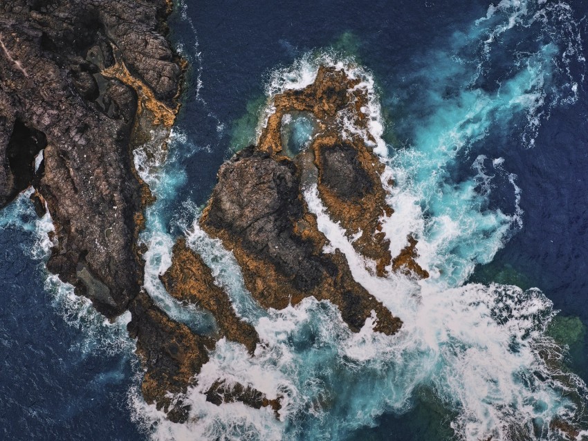 Sea Rocks Aerial View Waves Coast Background