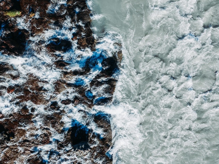 sea, rocks, aerial view, waves, surf