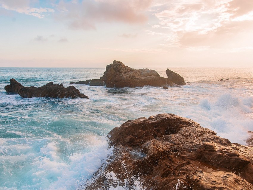 Sea Rocks Waves Water Coast Background