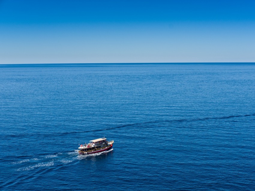 Sea Ship Horizon Ripples Water Background