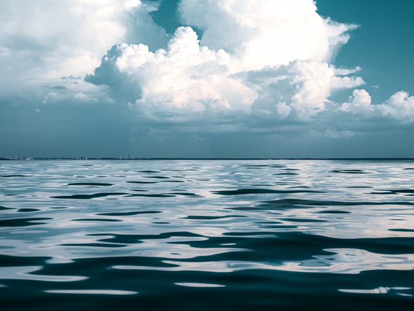 sea, sky, clouds, waves, horizon