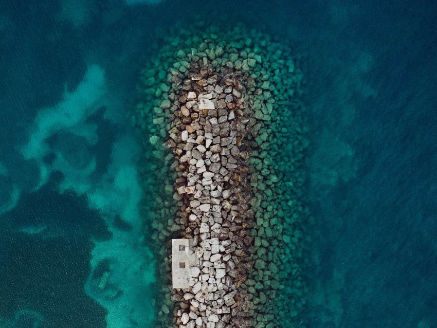 sea, stones, aerial view, breakwater, water