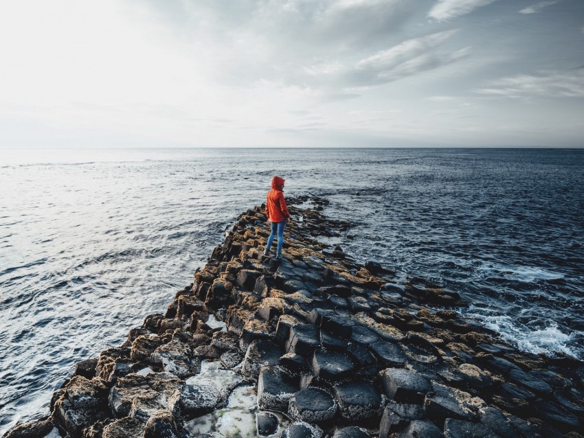 sea, stones, silhouette, waves, coast