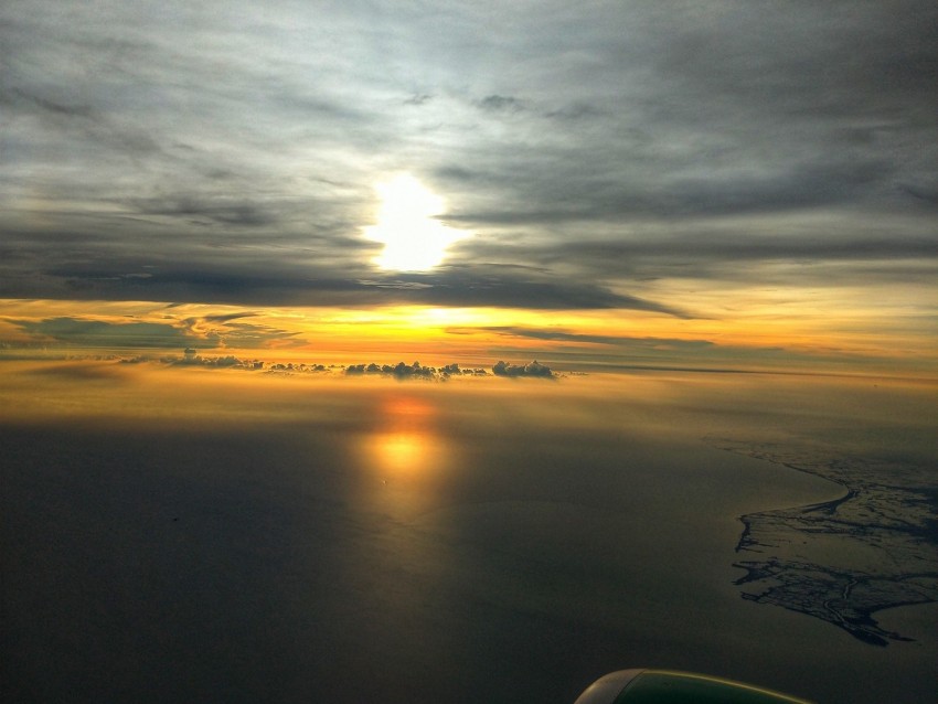 Sea Sunset Aerial View Clouds Overview Height Background