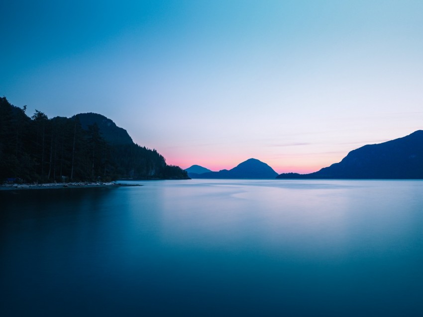 sea, sunset, hills, horizon, sky