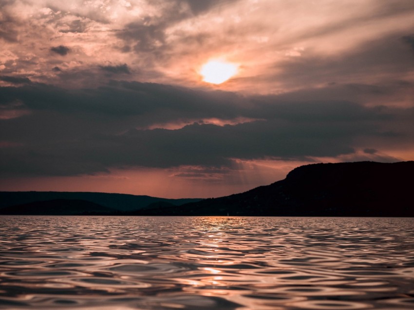 sea, sunset, horizon, ripples, water