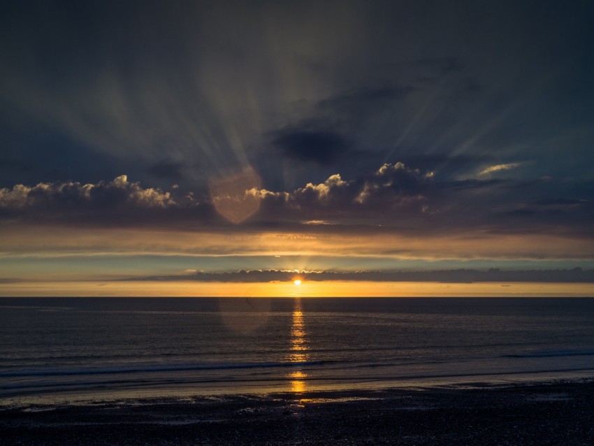 sea, sunset, horizon, sky, water, clouds