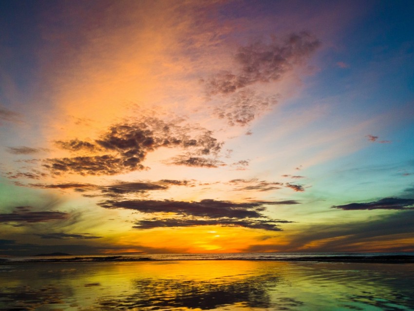 sea, sunset, landscape, clouds, horizon