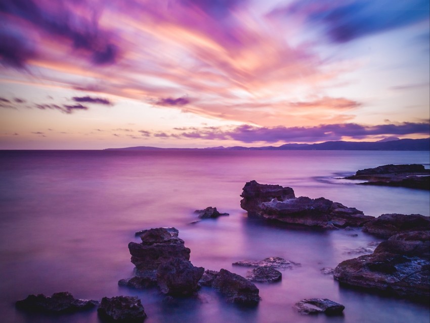 sea, sunset, night, horizon, spain