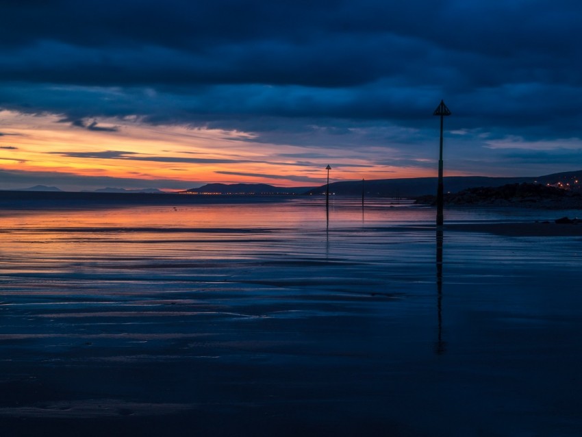 sea, sunset, twilight, clouds, horizon, evening