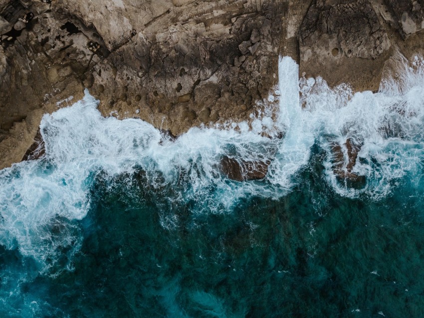 sea, surf, aerial view, rocks, foam