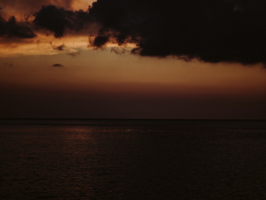 Sea Twilight Dark Horizon Clouds Background