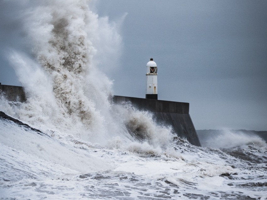 Sea Waves Lighthouse Storm Water Spray Background