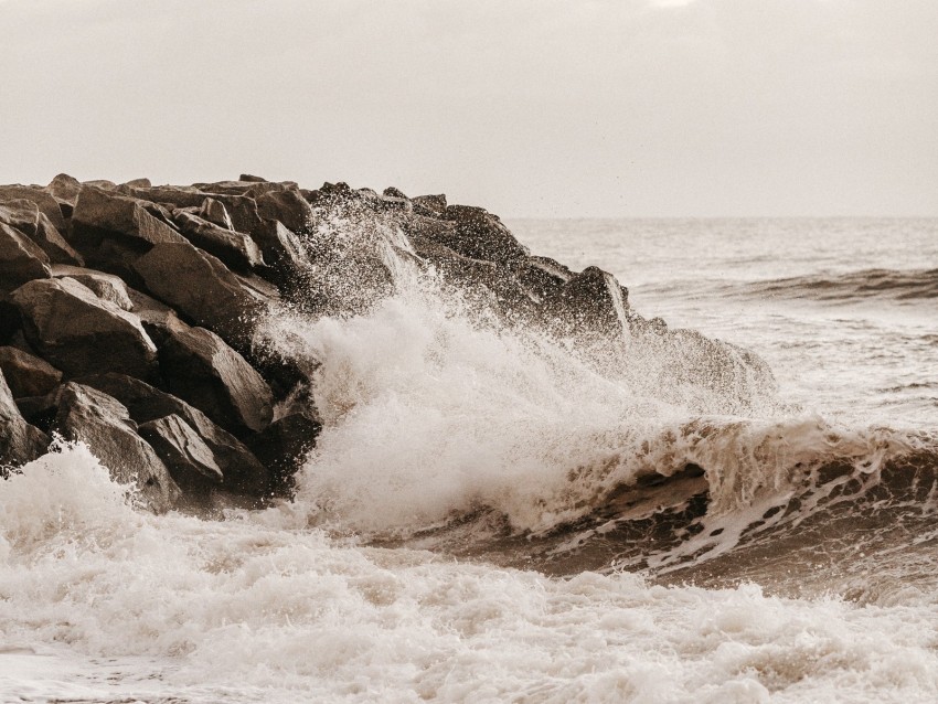 sea, waves, spray, stones, shore, surf