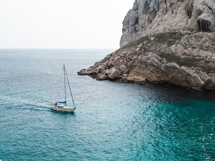 sea, yacht, rocks, water, stones