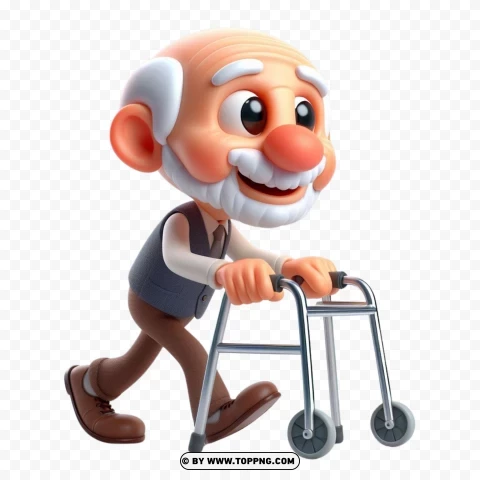 3D old man,  3D character, Walker,character,   cartoon,   senior,   elderly