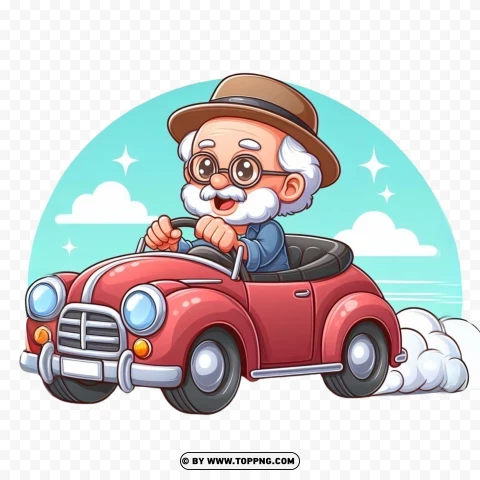 Senior Man Traveling On A Car PNG Transparent Background