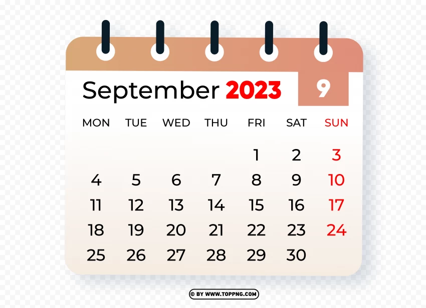 September 2023 Graphic Calendar Image PNG Transparent Background