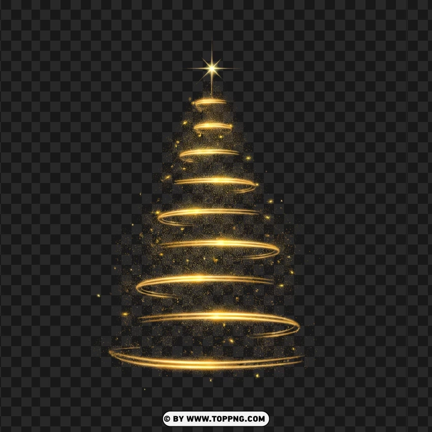 Shiny Golden Christmas Tree With Magical Spiral And Lights PNG Transparent Background