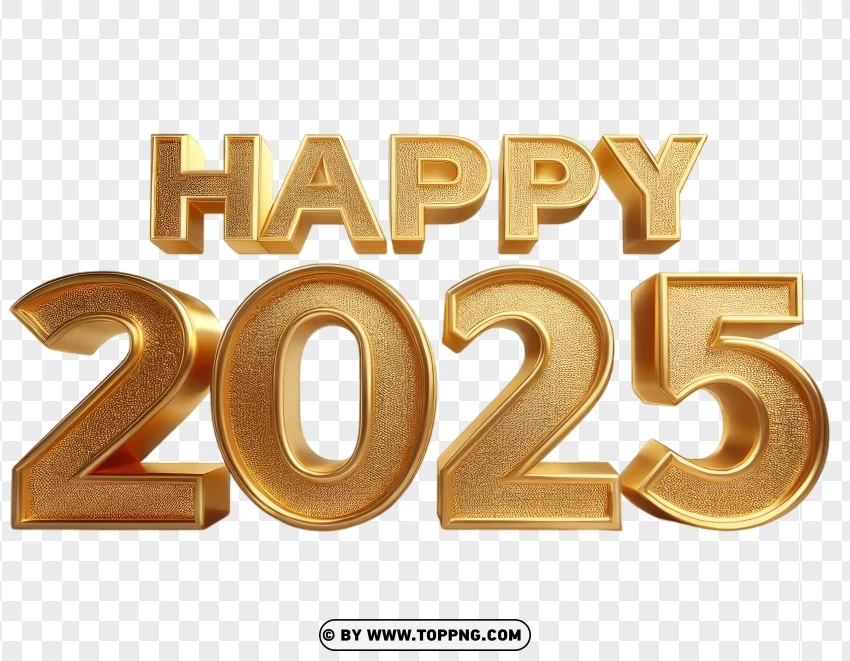 Shiny Happy 2025 Gold Text PNG Transparent Background