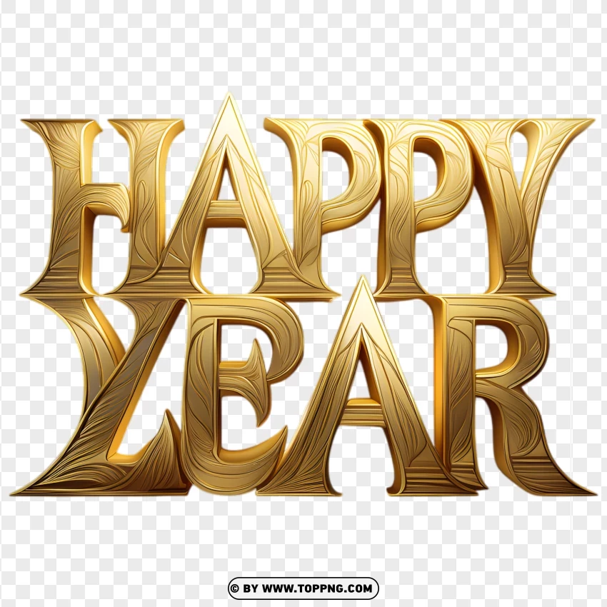 Shiny Happy Year Gold Text Design PNG Transparent Background