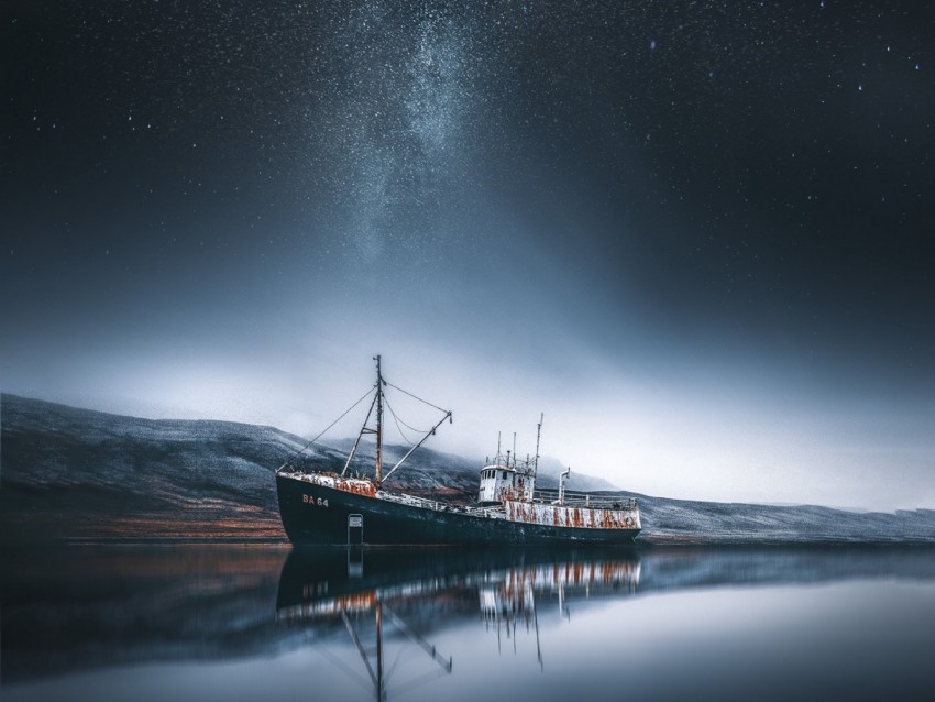 ship, bay, milky way, iceland