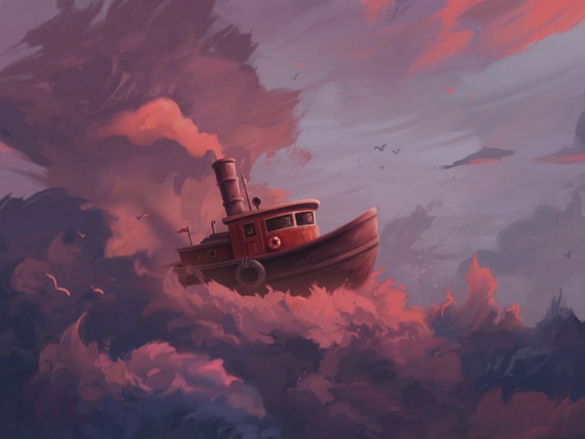 Ship Clouds Art Sky Sail Fantastic Background