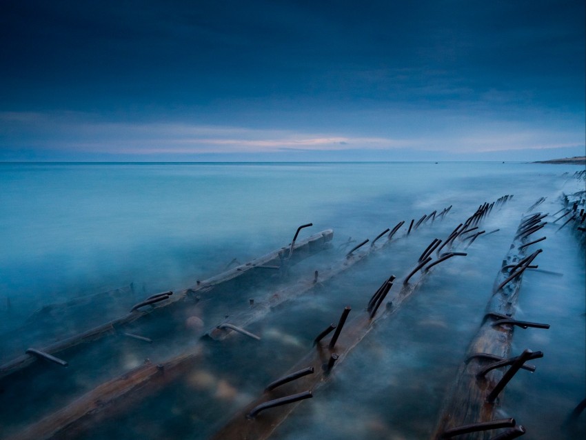 ship, destroyed, sea, horizon