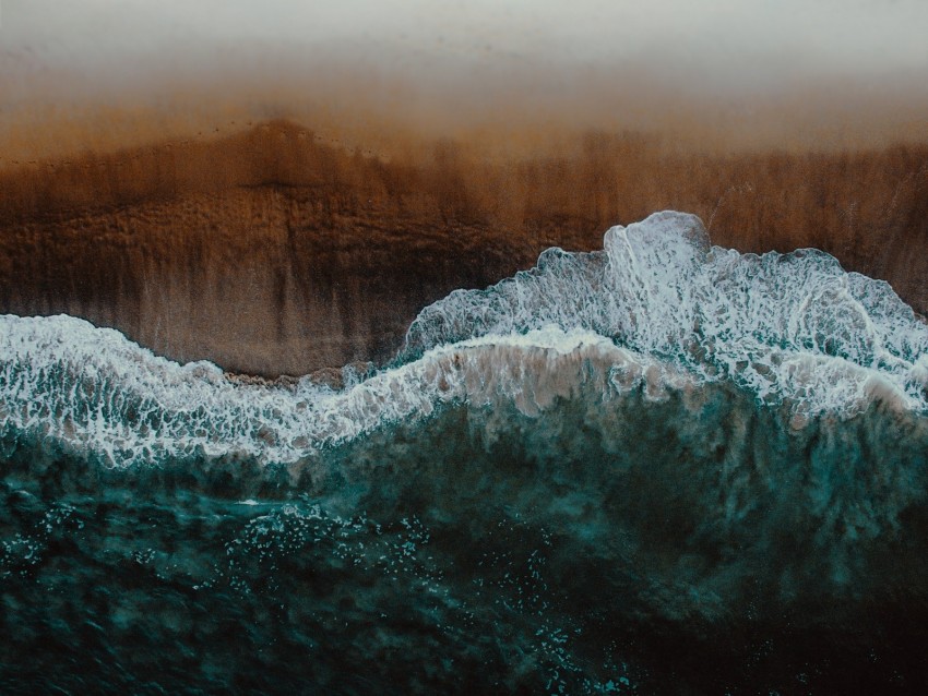 shore, wave, surf, foam, sand, aerial view