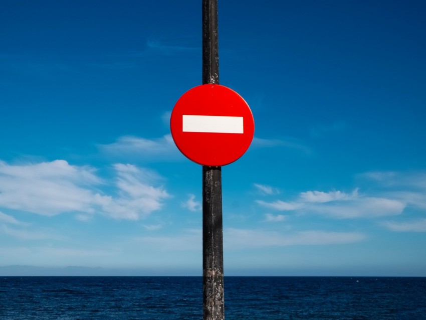 sign, prohibition, red, water, horizon