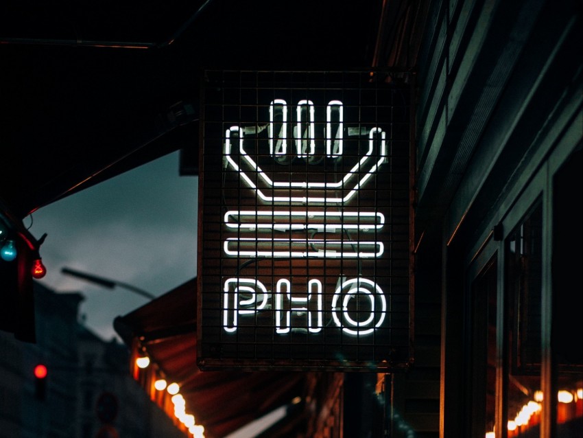 signboard, neon, night city, light