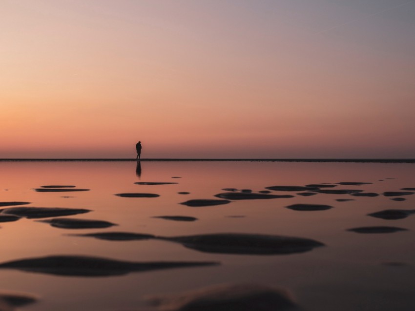 silhouette, beach, twilight, dark, water, shore