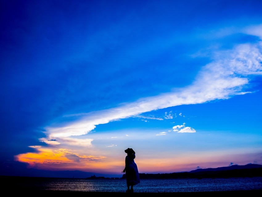 Silhouette Dark Beach Sea Dusk Background