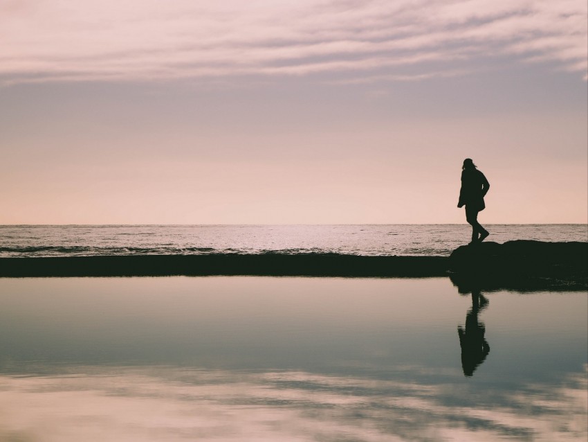 silhouette, dark, beach, sea, water