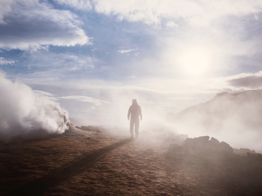 Silhouette Fog Clouds Sunlight Lonely Background