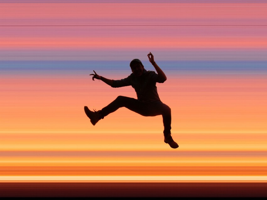 Silhouette Jump Dark Stripes Colorful Background