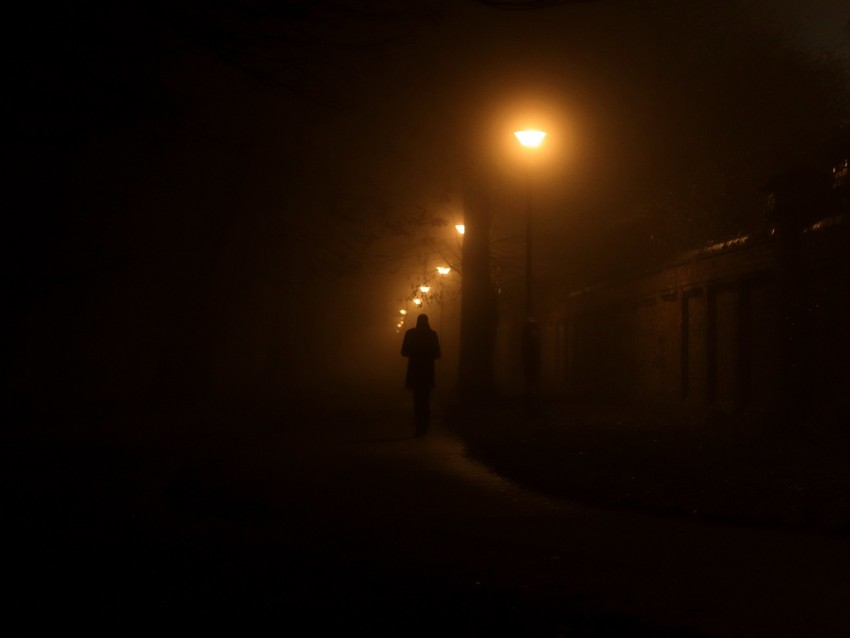 silhouette, lantern, man, night, loneliness, lonely