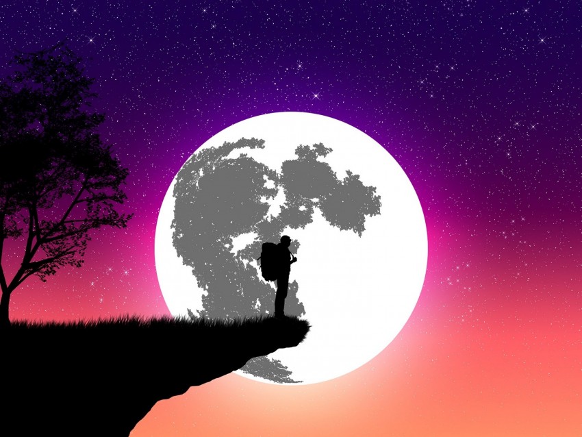 silhouette, moon, art, vector, cliff, night