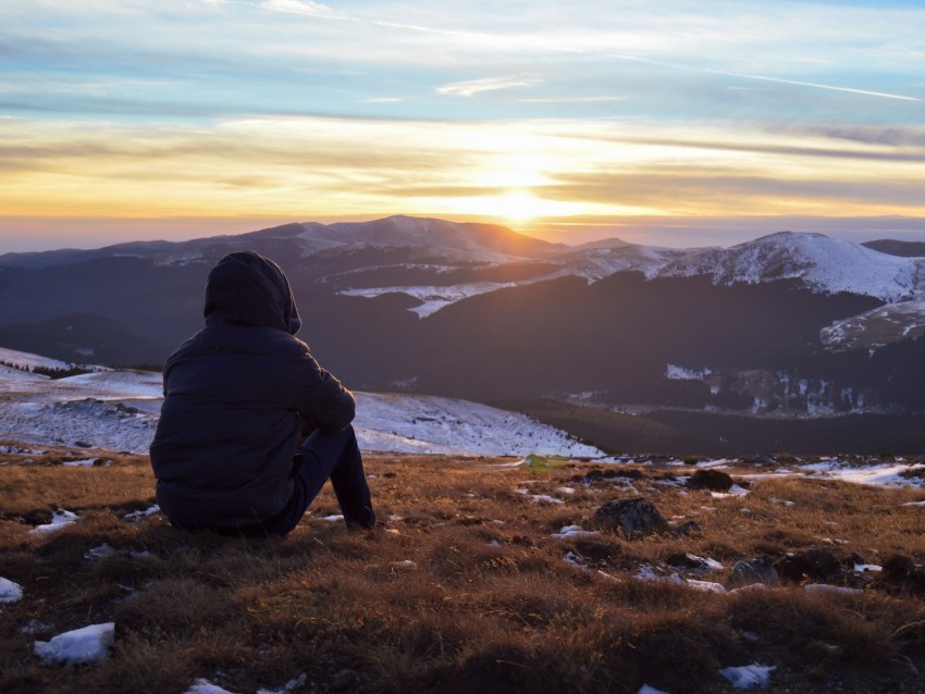 Silhouette Mountains Sunset Landscape Loneliness Background