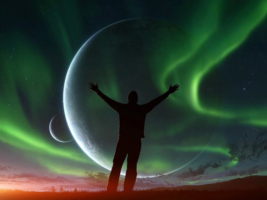 Silhouette Night Northern Lights Aurora Sky Space Freedom Background