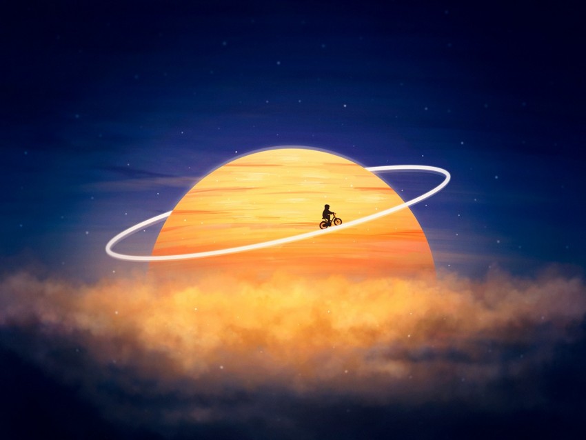 silhouette, planet, orbit, cyclist, photoshop, fantasy