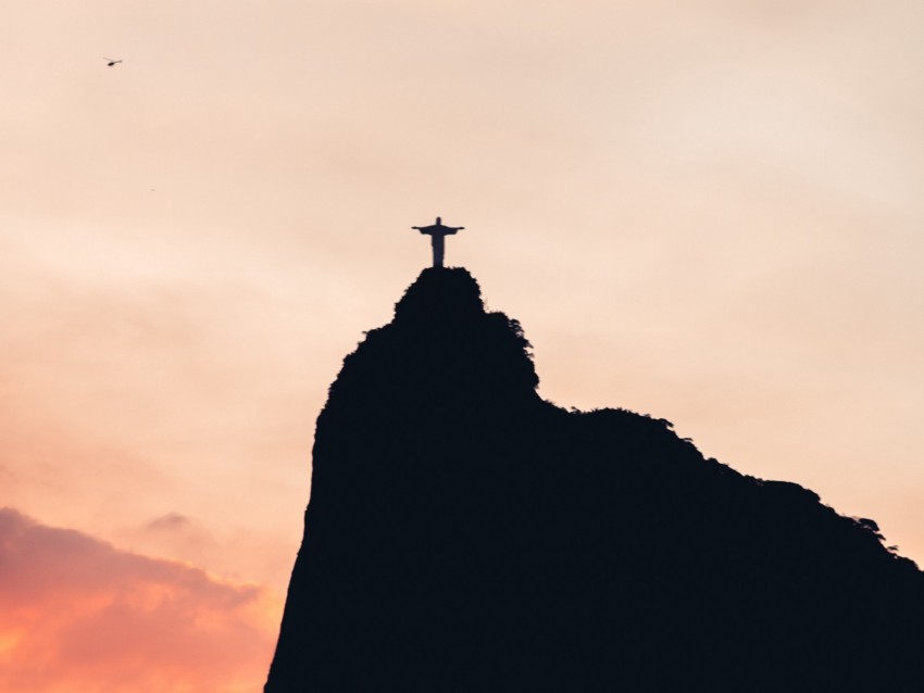 silhouette, sculpture, hill, sunset