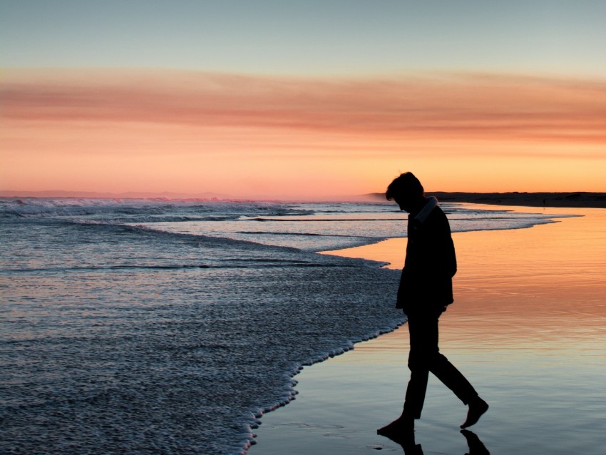 Silhouette Sea Coast Loneliness Solitude Background