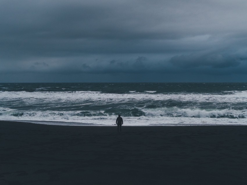 Silhouette Sea Storm Cloudy Waves Loneliness Lonely Background