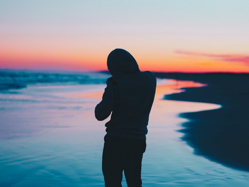 Silhouette Sea Sunset Horizon Loneliness Solitude Background