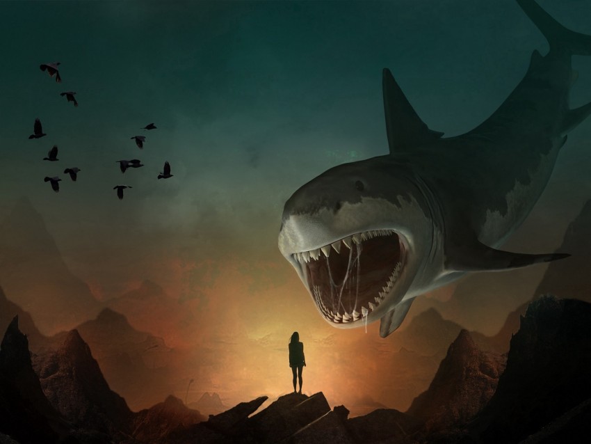 silhouette, shark, art, mouth, teeth, predator, illusion