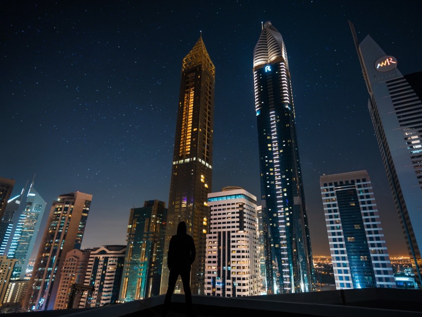 silhouette, skyscrapers, night city, night, architecture, lonely, loneliness